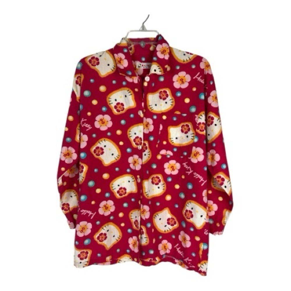 Sanrio Hello Kitty Vintage 1976 Pajama Button Front Top Pink M/L